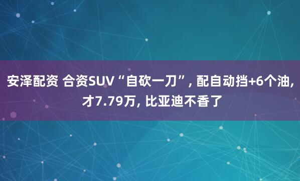 安泽配资 合资SUV“自砍一刀”, 配自动挡+6个油, 才7.79万, 比亚迪不香了